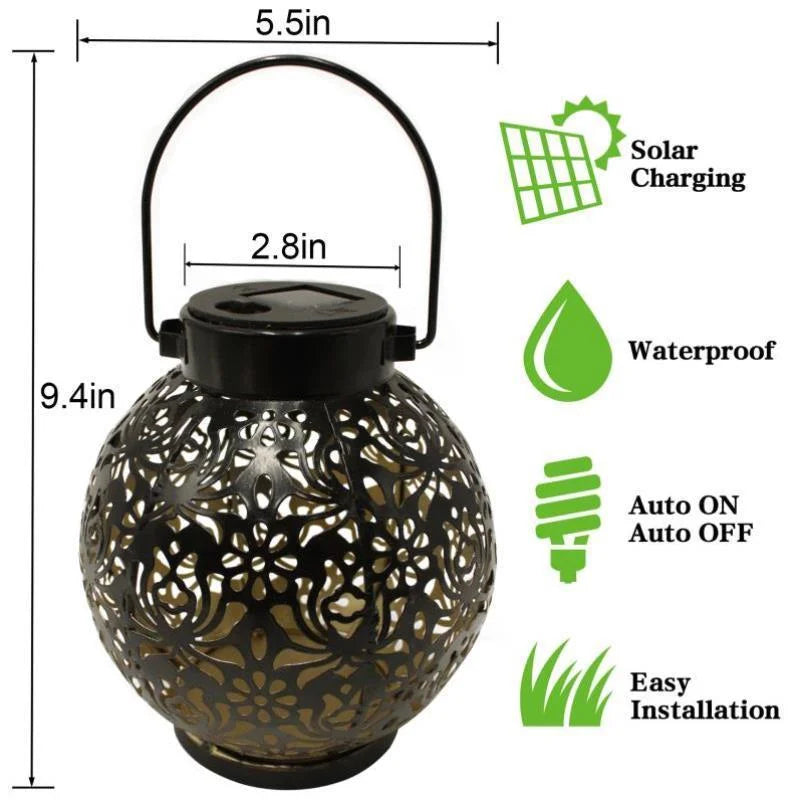 LED Solar Lantern Light Hollow Wrought Iron Projection Light Hanging Lamps Outdoor Waterproof Yard Garden Art Decoration