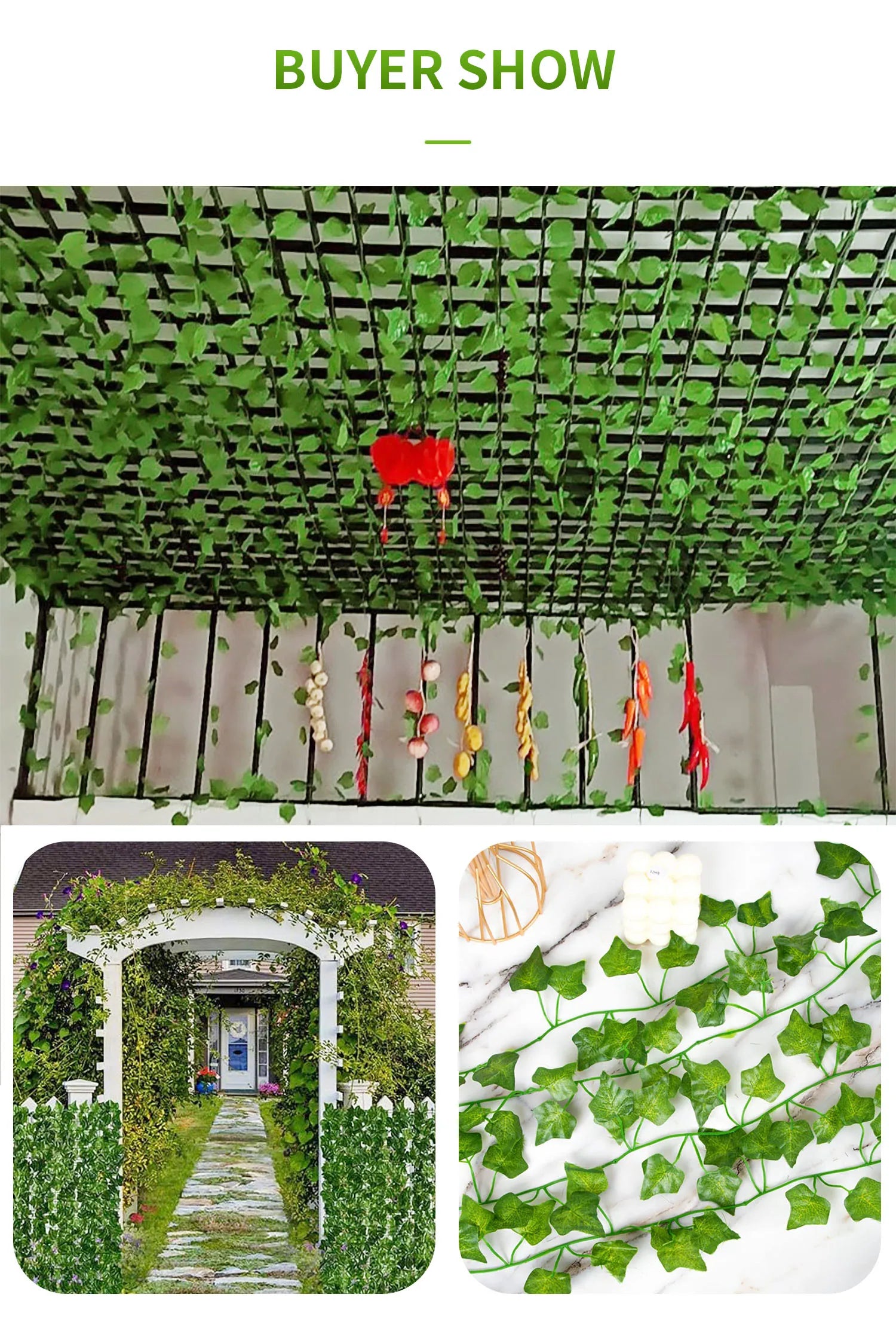 2.1M Green Ivy Leaf Hanging Vine Artificial Garland Silk Wall Plant Home Garden Decoration Wedding Party DIY Fake Wreath Leaves