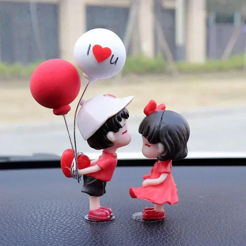 Valentine's Day Gift Cartoon Resin Couples Figurine Cute Lovers Balloon Ornament for Car Dashboard  Office Desktop Home Decor