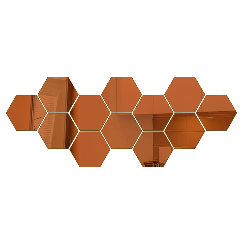 6/12pcs 3D Hexagon Mirror Wall Sticker Rose Gold DIY TV Background Living Room Stickers Wall Decor Bedroom Bathroom Home Decor