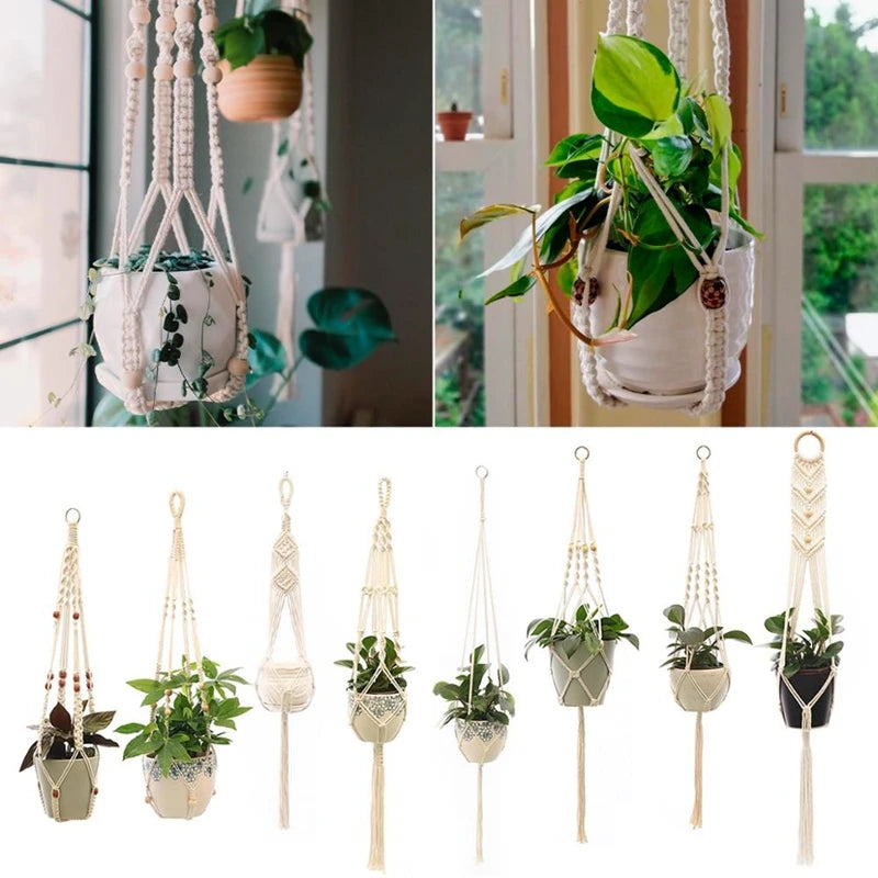 Hanging Plant Handmade Macrame Plant Hanger Flower Pot Planter Hanger Wall Decor Courtyard Garden Hanging Planter Hanging Basket