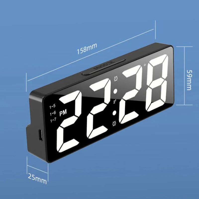 LED Digital Alarm Clock Living Room Bedroom Electronic Desktop Clock with Temperature Display Adjustable Brightness 12/24 Hours