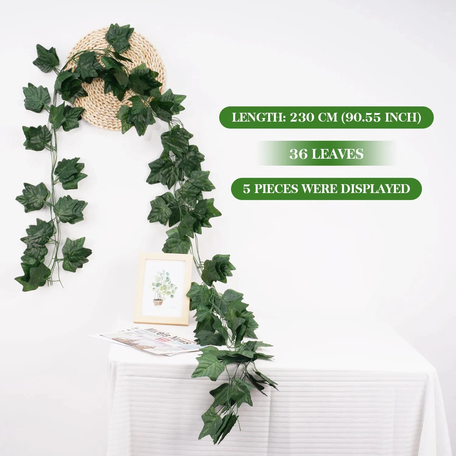 2.1M Green Ivy Leaf Hanging Vine Artificial Garland Silk Wall Plant Home Garden Decoration Wedding Party DIY Fake Wreath Leaves