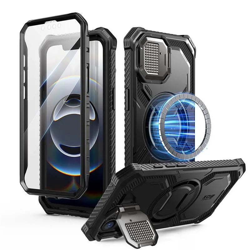 For iPhone 16e Case I-BLASON Armorbox Full-Body Heavy Duty Military-Grade Protection Rugged Magnetic Phone Case with Stand