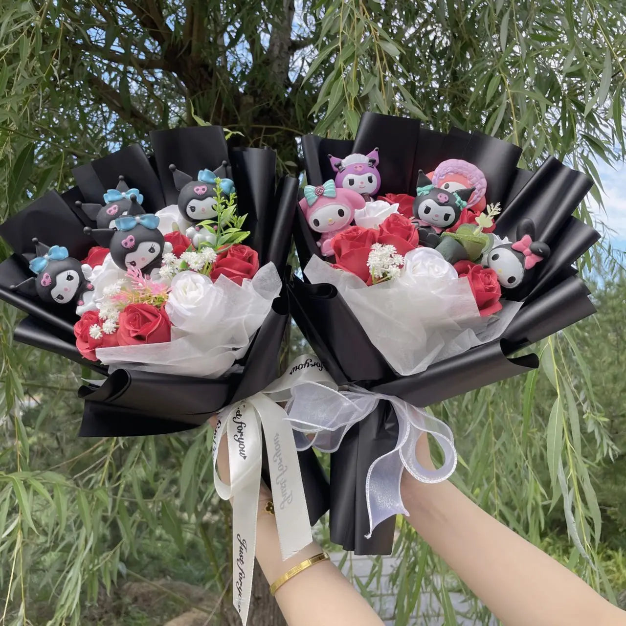 Kawaii Hello Kitty Cat Dolls With Artificial Flowers Creative Sanrio Bouquet Christmas Valentine Birthday Graduation Gifts