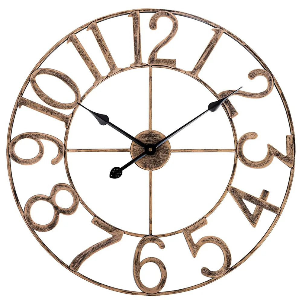 Large Roman Numerals Wall Clock with Retro Round Metal Iron Frame.Accurate Silent Nordic Hanging Ornament Living Room Decoration