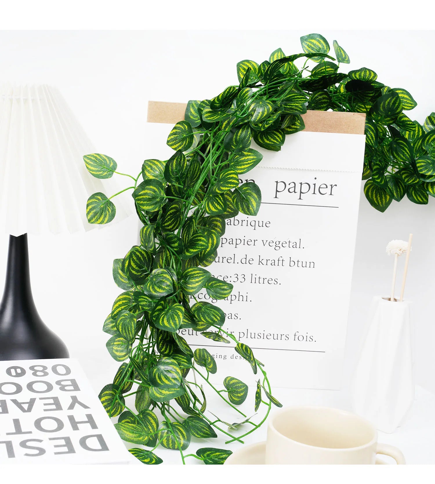 2.1M Green Ivy Leaf Hanging Vine Artificial Garland Silk Wall Plant Home Garden Decoration Wedding Party DIY Fake Wreath Leaves