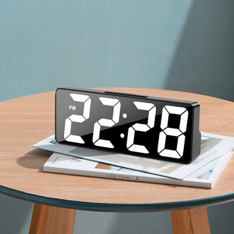 LED Digital Alarm Clock Living Room Bedroom Electronic Desktop Clock with Temperature Display Adjustable Brightness 12/24 Hours