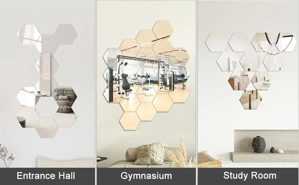 6/12pcs 3D Hexagon Mirror Wall Sticker Rose Gold DIY TV Background Living Room Stickers Wall Decor Bedroom Bathroom Home Decor