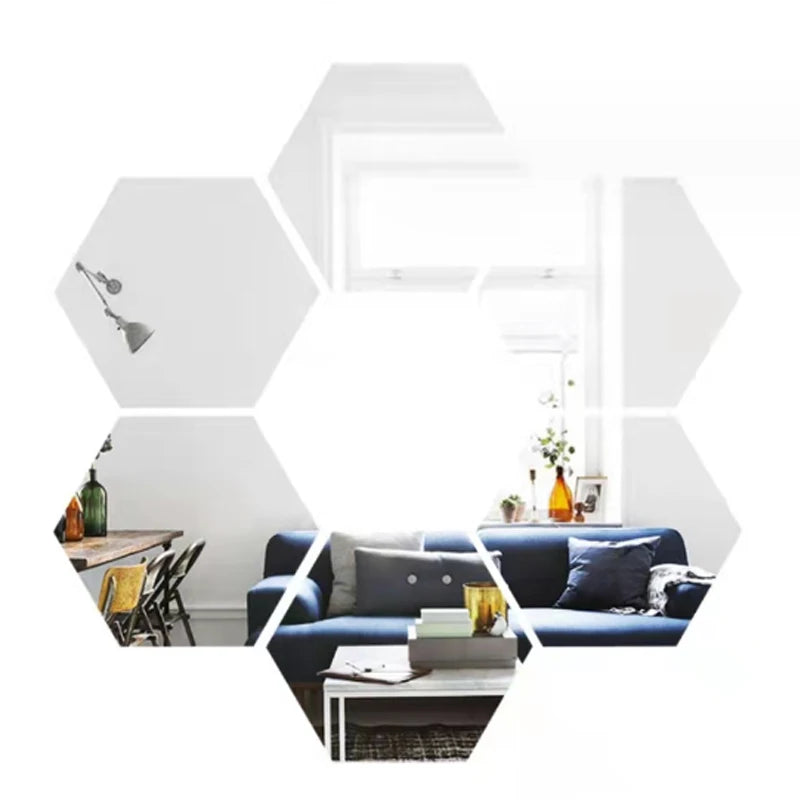 6/12pcs 3D Hexagon Mirror Wall Sticker Rose Gold DIY TV Background Living Room Stickers Wall Decor Bedroom Bathroom Home Decor