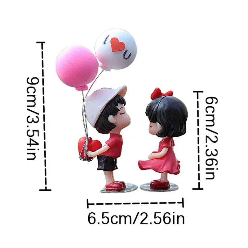 Valentine's Day Gift Cartoon Resin Couples Figurine Cute Lovers Balloon Ornament for Car Dashboard  Office Desktop Home Decor