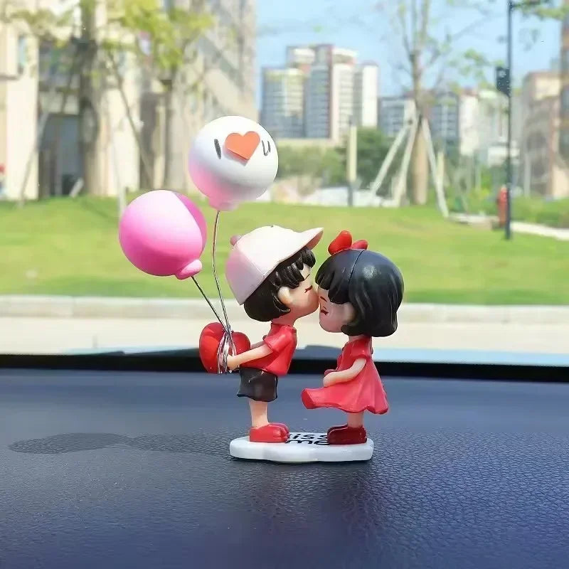 Valentine's Day Gift Cartoon Resin Couples Figurine Cute Lovers Balloon Ornament for Car Dashboard  Office Desktop Home Decor